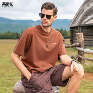 Enjeolon Heavyweight Double-Sided Texture Short-Sleeve Mens T-Shirt Loose Fit Summer Fashion Brand Casual round Neck Top