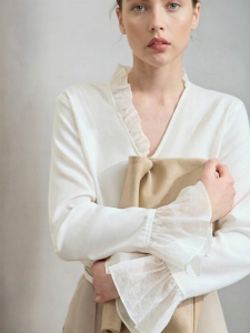 AMII | Elegant Ruffled V-neck Loose Linen-feel Blouse
