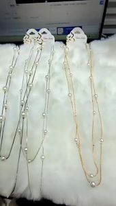 Korean Style Versatile Double Layer Necklace Fashionable Pearl Sweater Chain Long Necklace Accessories Rantai Leher Perempuan