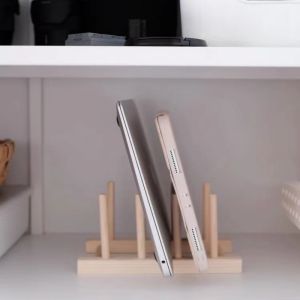 Wooden Desktop Notebook Stand Computer Tablet IPAD Holder Organizer Dividers Recordings Plates Dishes Rack Kitchen Storage
