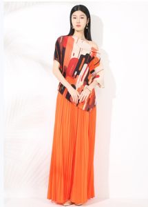 Bộ đồ nữ form rộng plus-size cổ polo in họa tiết bất đối xứng quần cạp cao  Giải thích chi tiết #20252022