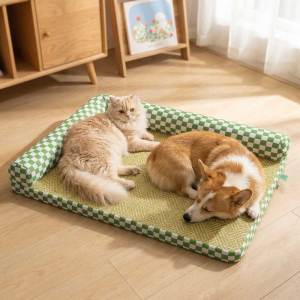 Teekland Cooling Dog Bed for Medium Small Dogs Cats w/ Removable Bolsters & Washable Cover L Shaped Pet Bed