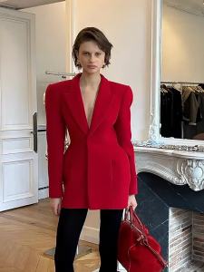 Elegant French Style Red Womens Suit Jacket