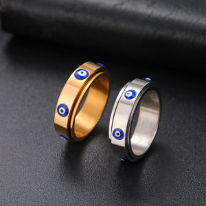 Blue Enamel Evil Eye Anxiety Rings Stainless Steel Spinning Rotate Fidget Ring Amulet Jewelry Gift for Men Women