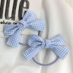 Phụ Kiện Tóc Thắt Nút Bướm Họa Tiết Kẻ Caro Màu Hồng Phong Cách Hàn Quốc Thanh Lịch Dây Buộc Tóc Thời Trang Cho Bé Gái