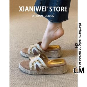 XIANNIWEI | Summer New Style Womens Sandals Grass Weave Platform Wedge Thick Soled High Heel Slippers