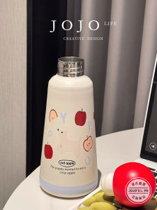 Cute Little Dog Stainless Steel Insulated Straw Cup High Aesthetic Value JOJOS L PD Deep Creative Lines Style Water Bottle