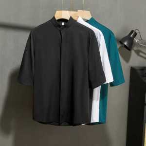 Summer Ice Silk Short Sleeve Shirt Mens Chinese Style Stand Collar Tangzhuang New Chinese Style Retro Button Half Shirt Coat
