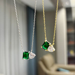 Green Cubic Zirconia Pendents Necklace for Women Gold Color Imitation Pearl 18K Jewelry collares Freeshipping