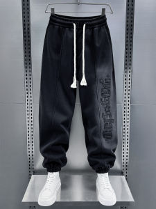 กางเกงขายาวทรงหลวมสไตล์ฮาราจูกุสำหรับผู้ชาย ทรงลำลอง ผ้าขนแกะผสม ฤดูใบไม้ร่วง/ฤดูหนาว กางเกงขายาวทรงฮาราจูกุสำหรับวัยรุ่น