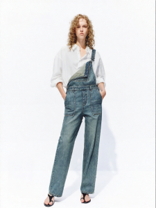 MO&Co. | Wash and Abrasion Processing Cotton Low Waist Tapered Dungarees