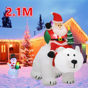 Santa Claus rides a polar bear 2.1M snowman 1.5M inflatable LED illuminated toy indoor and outdoor Christmas yard decoration