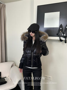 Black Fur Collar Hooded Puffer Jacket Womens Autumn Winter Thickened Parka Cotton Short Fit Outerwear Warm Zipper Closure
