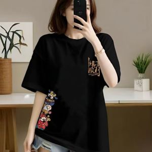 SUSHOUWANGE | Casual American Cartoon Printed Loose Mid-Length T-Shirt