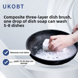 UKOBT | Heavy Duty Kitchen Cleaning Sponge Three Layers Thickened