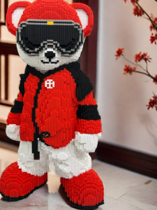 Red White Kung Fu Teddy Bear Educational Toys Blocks Decorative Items Floor Standing Living Room Luxury Puzzle Building Blocks