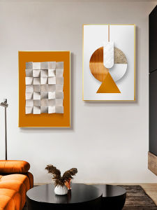 Modern Simple Abstract Painting Living Room Orange Decorative Painting Punch-Free Hanging Painting Sofa Background Wall Minimalist Hotel Mural