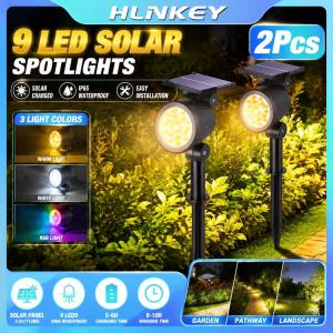 🔥Local Stock🔥 9 LED Solar Spotlights Outdoor Waterproof IP65 Auto On Off Solar Powered Garden Lights Adjustable Landscape Lamp For Yard Pathway Tree Wall Decoration Warm White RGB HLINKEY