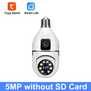 5MP CCTV PTZ WiFi Dual Lens Screen E27 Bulb Camera Tuya Smart Life Security Video Surveillance Camera Ai Human Auto Tracking