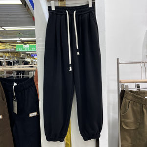 กางเกงกีฬาผู้หญิงบุขนแกะ กางเกงขายาวทรงหลวมเอวสูง กางเกงขายาวทรงหลวมสไตล์เกาหลี กางเกงขายาวทรงหลวมสำหรับฤดูใบไม้ร่วงและฤดูหนาว