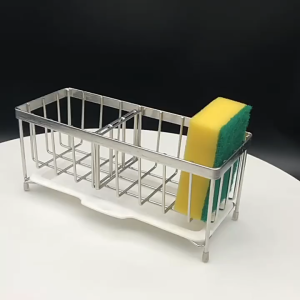Sydneywind - ชั้นวางอ่างล้างจานสแตนเลส ชั้นวางเศษผ้า ชั้นเก็บฟองน้ำ ที่วางของระบายน้ำ ตะกร้าใส่ของอเนกประสงค์ พร้อมก้านแขวนผ้ ชั้นวางของในครัว