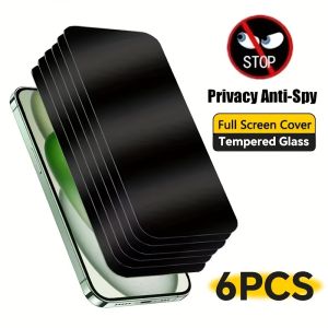 6 Pcs Privacy Anti-Spy Tempered Glass Screen Protector Compatible With iPhone 17/16/15/14/13/12/11/X/XS/XR/XS MAX/7 8 Plus/SE2 3
