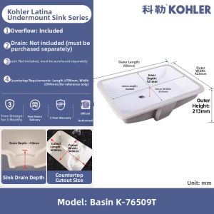 Kohler | Ceramic Square Inset Washbasin Large