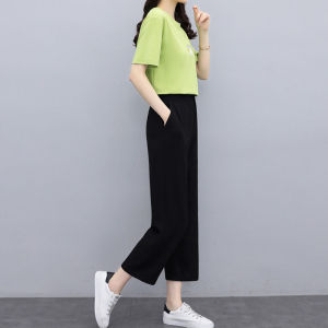 Ice Silk Petite 7/8 Length Straight Wide Leg Pants for Slim Look Summer