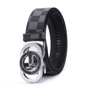 Gebetti Mens Leather Belt Automatic Buckle Printed Letter Gift Box Casual Outdoor Leather Belt for Men 4cm Width