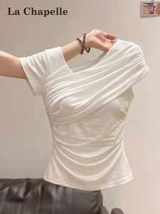 La Chapelle | White Off-Shoulder Mesh Patchwork T-shirt