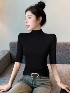 Modal Base Layer Shirt Womens Half High Collar Five Sleeve mid Length T-Shirt Spring Summer New Style Commute Korean Version Slim Fit