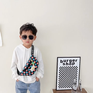 Children Plaid Fashion Crossbody Bag Kids Casual Sling Bag Waist bag Chest Bag