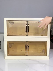 Thickened Home Cabinet 2/3/4/5 Layers Foldable Box With Wheel Stackable Storage Transparent Door Multi Functional Storage Box With Magnetic Absorption