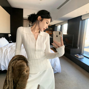 DUOFEIYAN | Vintage Style White Polo Neck Cable Knit Sweater