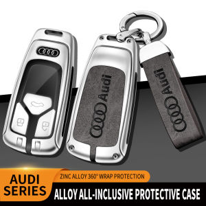 Leather Smart Car Key Remote Fob Shell Cover Case Holder For Audi A1 A3 A4 A5 A6 A7 A8 Q2 Q3 Q5 Q7 Q8 RS3 RS3 RS5 RS6 RS7 R8 TT TTS RS e-tron Zinc Alloy Metal Protector Keychain