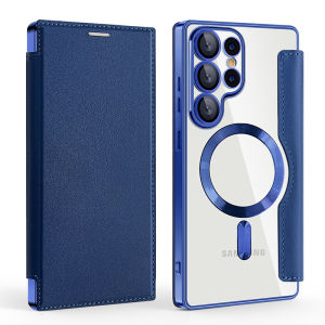 For Magsafe Magnetic Luxury Solid Color Leather Flip Wallet Card Slot Phone Case For Samsung S25 Ultra S23 S22 S24 Ultra Plus