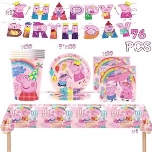 Hasbro | Peppa Pig Birthday Party Supplies Disposable Tableware Set Tablecloth Plate Cup Napkin Balloon Cake Topper Banner Backdrop Prop