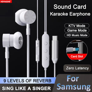 Professional Sound Card 9D Super Bass Earphones Type-C In Ear Headphones Karaoke/Live broadcast Headsets for Samsung With HD Mic
