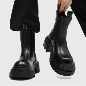 New Mens Chelsea Boots Thick Bottom High Top Breathable Black Spring Summer Motorcycle Martin Boot Increased Height