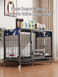 Large Dog Cage Square Tube Dog Cage Pet Cage for Dog Metal Cage Double Door with Wheels