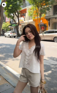 Cúc bọc Có lót Áo sơ mi babydoll boi thêu cổ tim viền bèo tay ngắn gài cúc màu trắng dễ thương nhẹ nhàng BOITIM TOP
