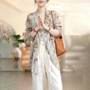 Fashionable Large Size Printed Loose Long Sleeve Coat Spring New Style Elegant Top for Commuting Versatile Womens Jacket