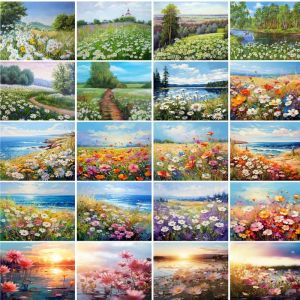 PhotoCustom Modern Painting By Numbers Frame Flowers Road Handmade Picture Drawing Diy Crafts Home Decor Gift For Adults Paint S
