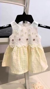 Preloved Dress Pesta Anak Smile Rabbit Warna Putih Kuning Bunga Bunga Sleeveless Rok Mekar / Dress Bayi 6 bulan Flower / Baju Anak Perempuan / Dress Ulang Tahun