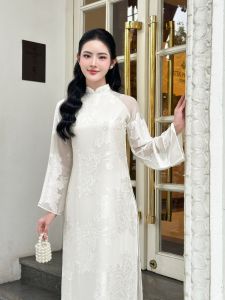 🥰 Áo dài tơ ogana đinh kết nổi 4 tà cao cấp đẹp hàng thiết kế giá rẻ ảng thật 100@