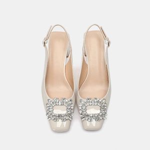 Summer New Versatile Nude French Square Toe High Heels Women's Straight Strap Block Heel Single Shoes Toe Toe Back Empty Sandals