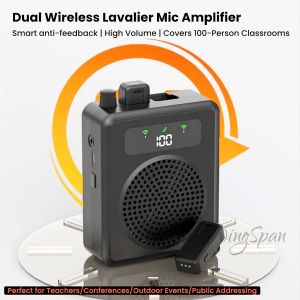 Wireless Voice Amplifier with 2 Wireless Mic Lavalier Portable Voice Amplifier for Teachers Instructor Meeting Bluetooth Speaker Include Dual Microphone for Yoga