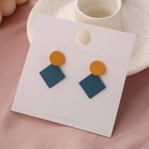 Retro Color Block Geometric Earrings Hong Kong Style No Piercing Clip on Fashionable New 2020 Elegant Sensation Hoops