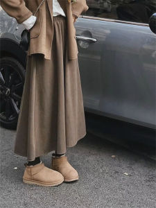 plus Size Woolen A-Line Mini Skirt for Women Pear Shape Body Black High Waist Commuter Style Korean Version Folded High Waist