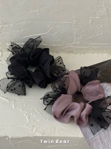 Elegant Heavyweight Satin Butterfly Knot Hair Ties Soft Style Fabric Large Elastic Hair Bands for Bun Casual Fashion Accessories